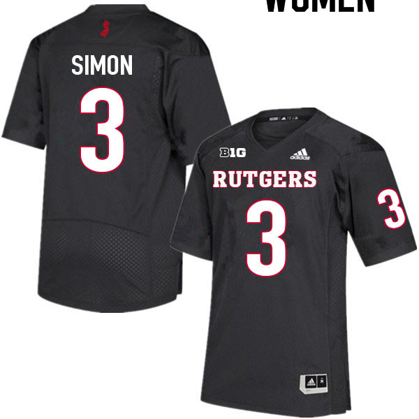 Women #3 Evan Simon Rutgers Scarlet Knights College Football Jerseys Sale-Black - Click Image to Close